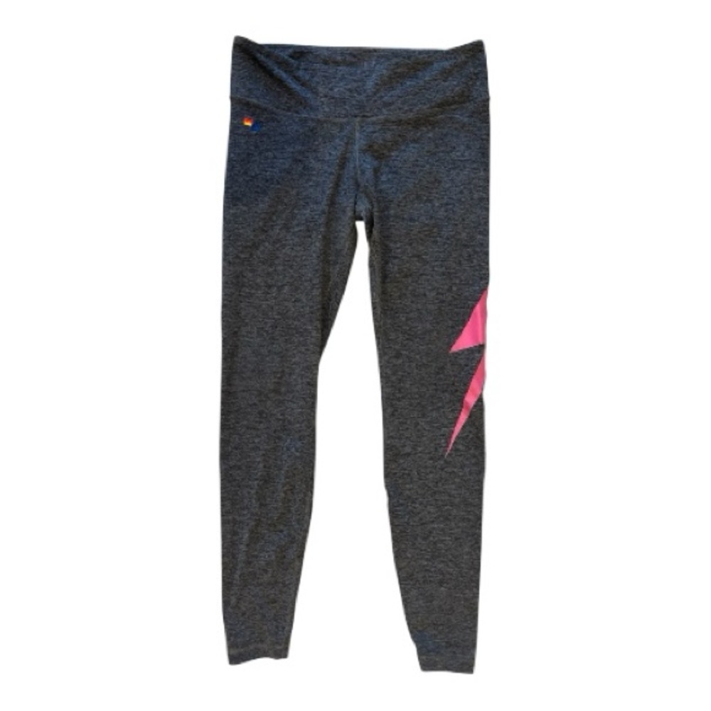 Aviator Nation Charcoal High-Waist Leggings with Pink Bolt - Picture 5 of 11